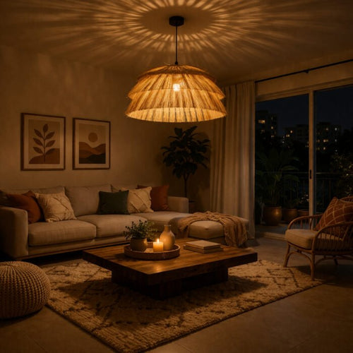 LumaDrop Pendant Light Handwoven Shaggy Straw Pendant Light by Intaryaa