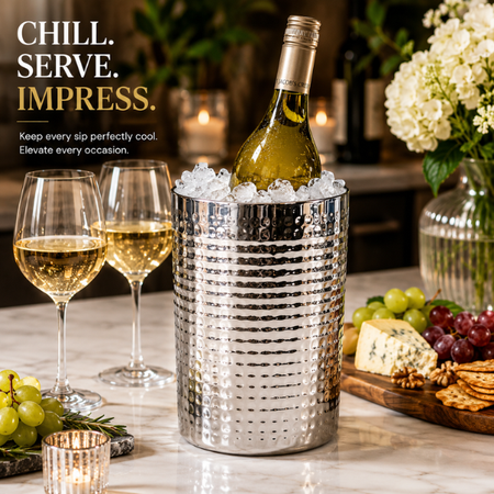 Silver Wine Bottle Cooler | Insulated Double-Walled Wine Chiller