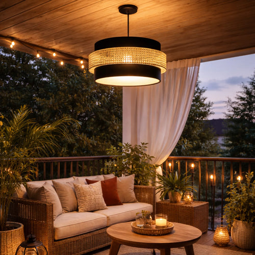 Sage Green Fabric and Natural Rattan Pendant Ceiling Light by Intaryaa