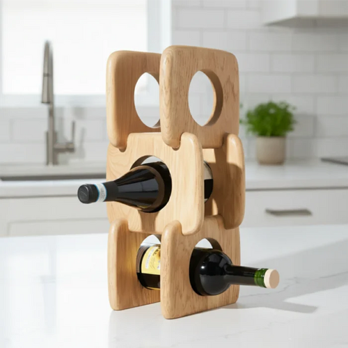 Oak Wine Rack | 3-Bottle Wooden Wine Holder for Countertop