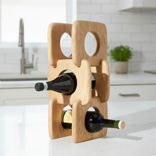 Oak Wine Rack | 3-Bottle Wooden Wine Holder for Countertop