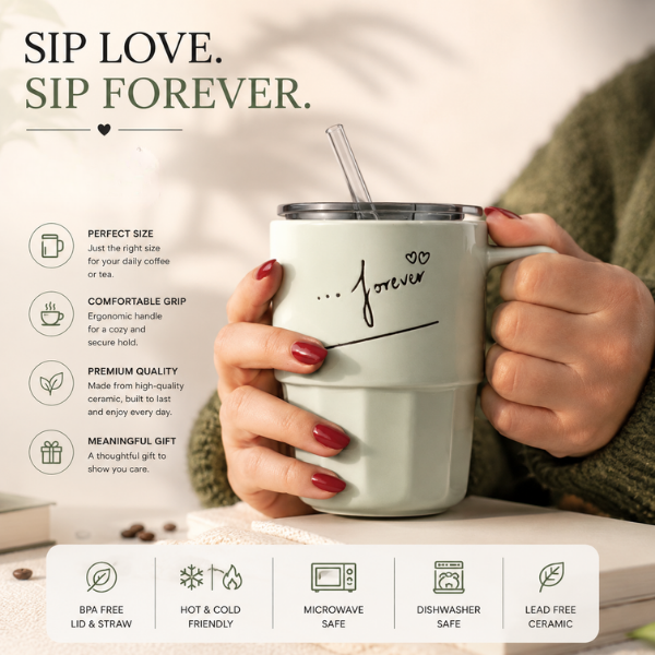 Mint Green Glass Coffee Tumbler with Straw & Spill-Proof Lid – 500 ML