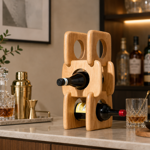 Oak Wine Rack | 3-Bottle Wooden Wine Holder for Countertop