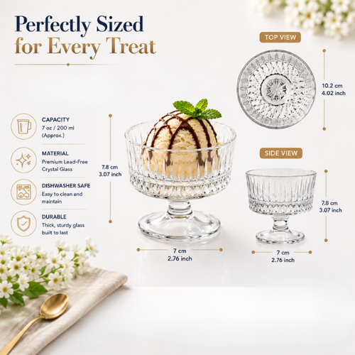 Premium Clear Glass Dessert Bowls Set of 6 | Ice Cream, Sundae & Dessert Serving Cups
