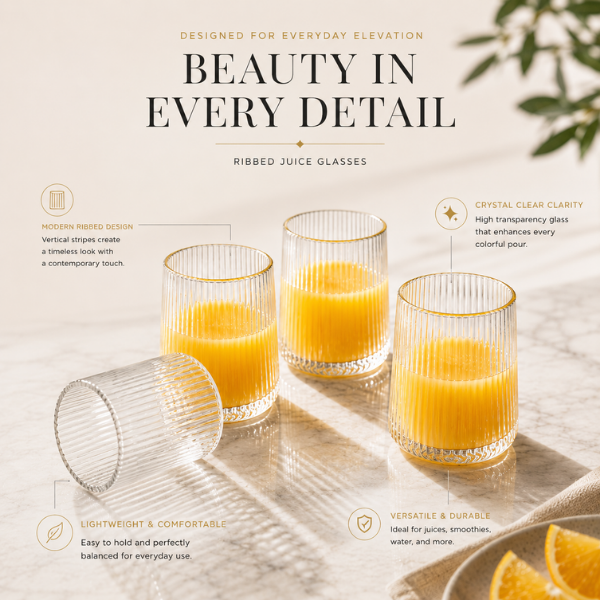 Rippleline Juice Glass Set – Textured Modern Drinkware Set of 6
