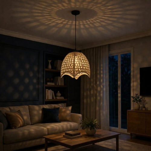 AuraGlow Bamboo Dome Pendant Light by Intaryaa
