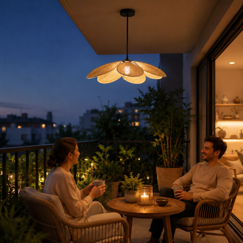 SkyHalo Pendant Lamp Woven Rattan Petal Pendant Ceiling Light by Intaryaa