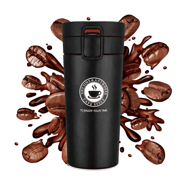 Black Vacuum Insulated Stainless Steel Coffee Mug with Lid | Leakproof Travel Tumbler – 450 ML