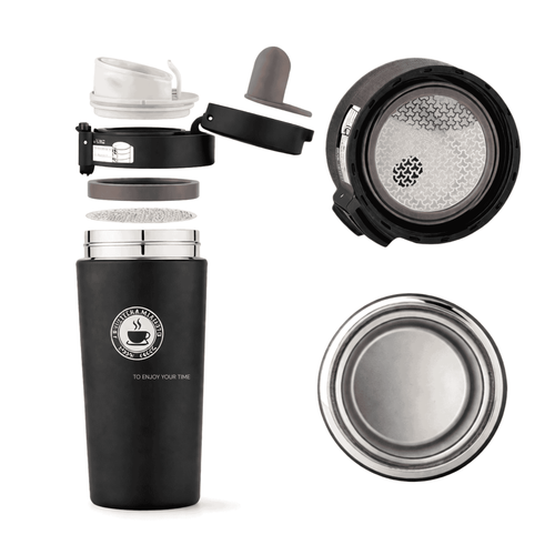 Black Vacuum Insulated Stainless Steel Coffee Mug with Lid | Leakproof Travel Tumbler – 450 ML