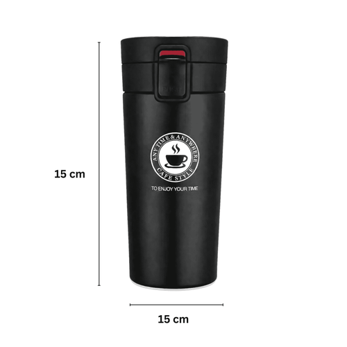 Black Vacuum Insulated Stainless Steel Coffee Mug with Lid | Leakproof Travel Tumbler – 450 ML