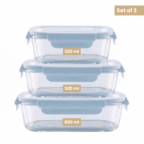 Leakproof Glass Lunch Box Set with Compartments (Set of 3)