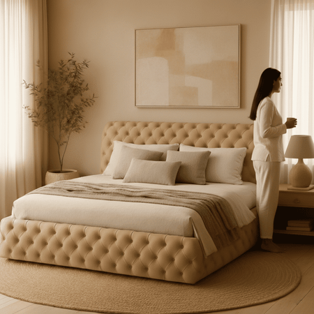Kyra Modern King Size Bed With Upholstered Headboard