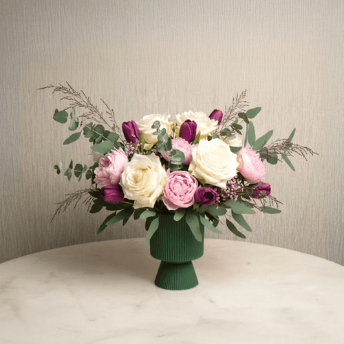 Forest Green Ribbed Ceramic Pedestal Vase