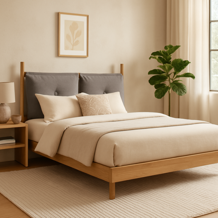 Ode Modern King Size Bed With Upholstered Headboard