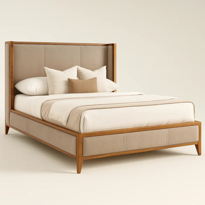 Finnely Modern King Size Bed With Upholstered Headboard