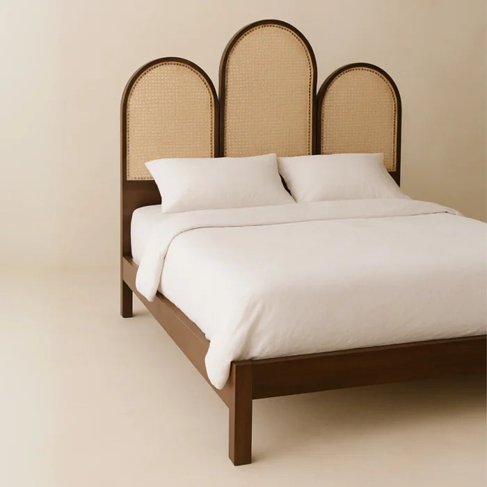 Sienna Cane Modern King Size Bed With Upholstered Headboard