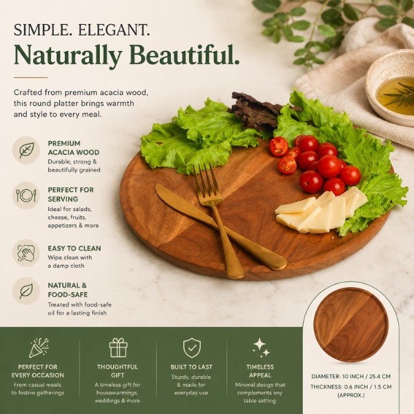 Azure Bloom Wooden Serving Platter | Premium Snack, Cheese & Appetiser Serving Tray