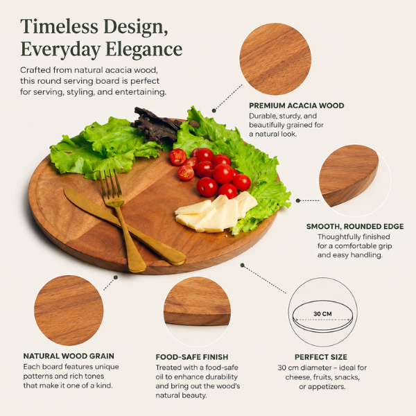 Azure Bloom Wooden Serving Platter | Premium Snack, Cheese & Appetiser Serving Tray