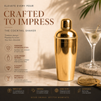 Gold Flame Cocktail Shaker | Stainless Steel Bar Shaker for Cocktails & Mocktails