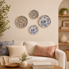 Mixed Pattern Floral Decorative Plates for Wall Display – Set of 4