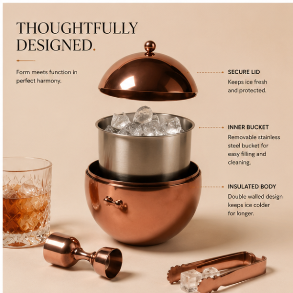 Sphere Chill Copper Edition Ice Bucket – Insulated Spherical Barware with Lid