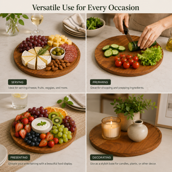 Azure Bloom Wooden Serving Platter | Premium Snack, Cheese & Appetiser Serving Tray