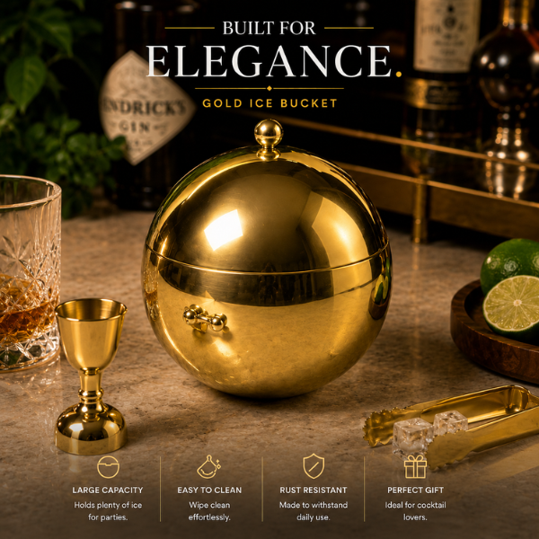 Sphere Chill Gold Edition Ice Bucket – Insulated Spherical Barware with Dome Lid