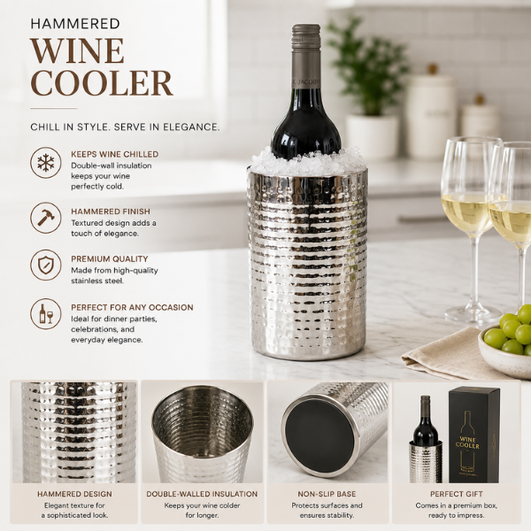 Silver Wine Bottle Cooler | Insulated Double-Walled Wine Chiller