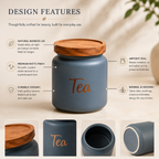 Grey Mist Ceramic Canister Set with Wooden Lid – Kitchen Storage Jars Set of 3