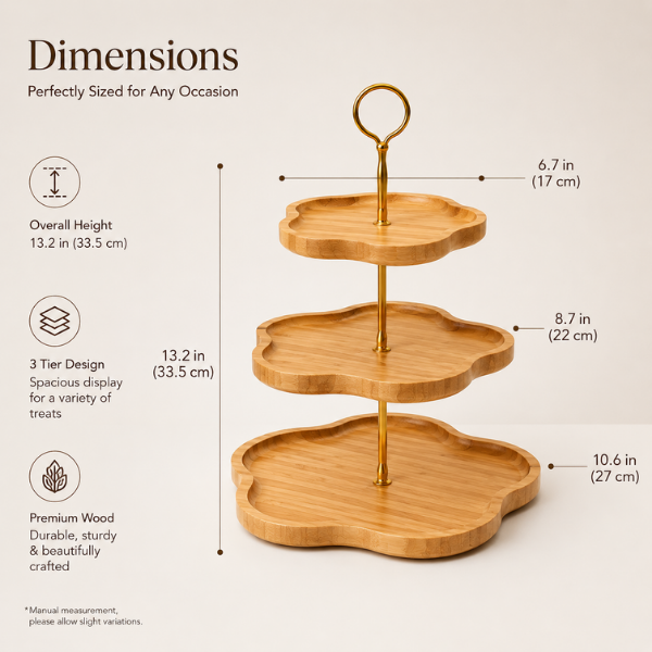 Servera Wooden Cake Stand | Tiered Fruit & Dessert Serving Stand