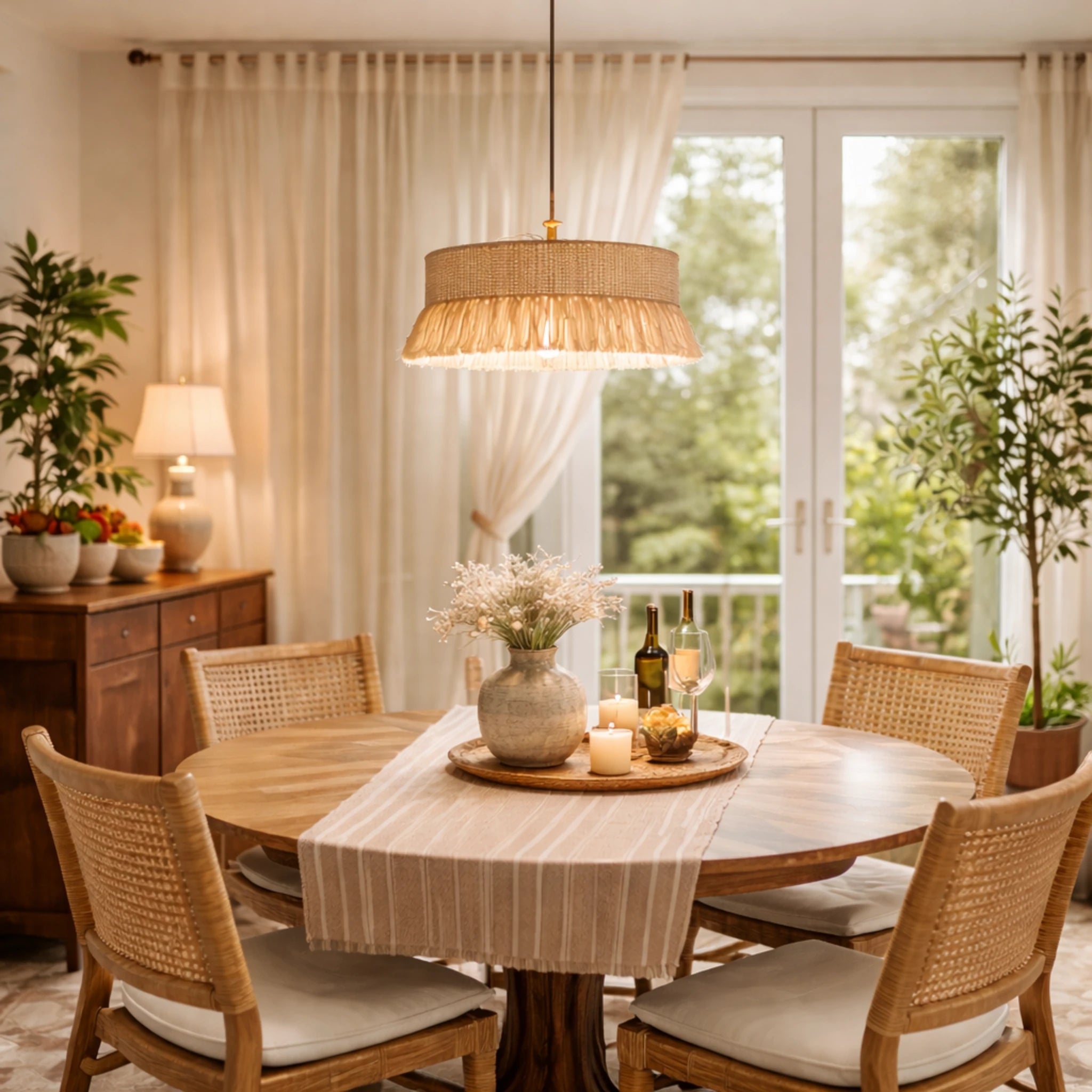Tasseled Drum Hanging Lamp – Sustainable Fiber Ceiling Light