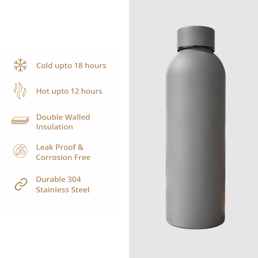Insulated Stainless Steel Water Bottle (500ml) | Hot & Cold Vacuum Flask upto 18 hrs