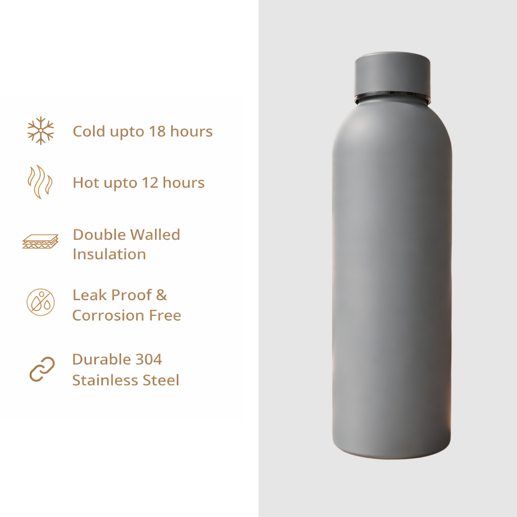 Insulated Stainless Steel Water Bottle (500ml) | Hot & Cold Vacuum Flask upto 18 hrs
