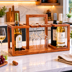 Wooden Wine Rack with Glass Holder | 4-Bottle Wine Storage Stand