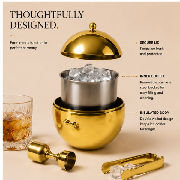 Sphere Chill Gold Edition Ice Bucket – Insulated Spherical Barware with Dome Lid