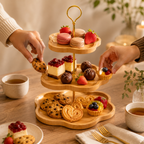 Servera Wooden Cake Stand | Tiered Fruit & Dessert Serving Stand