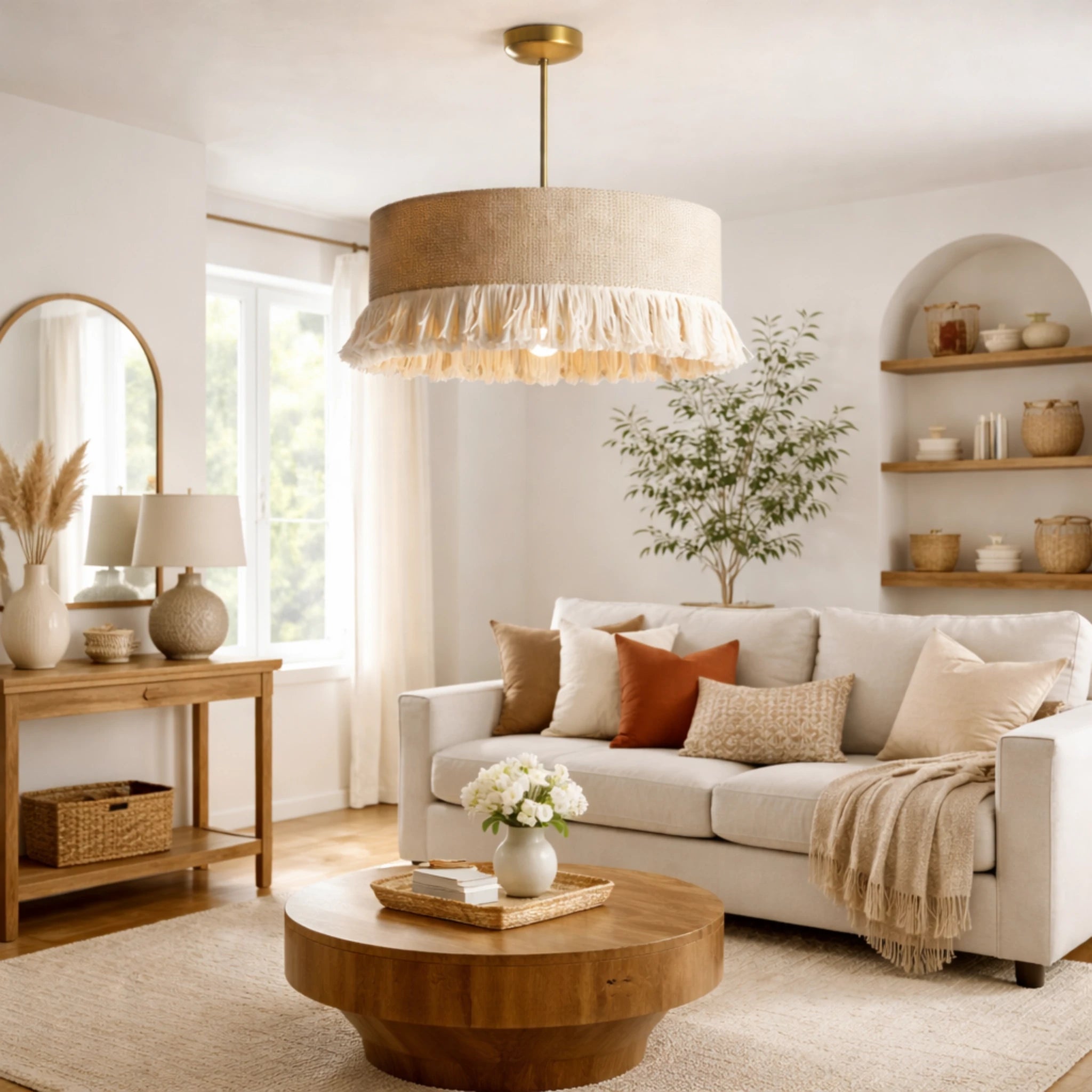 Tasseled Drum Hanging Lamp – Sustainable Fiber Ceiling Light