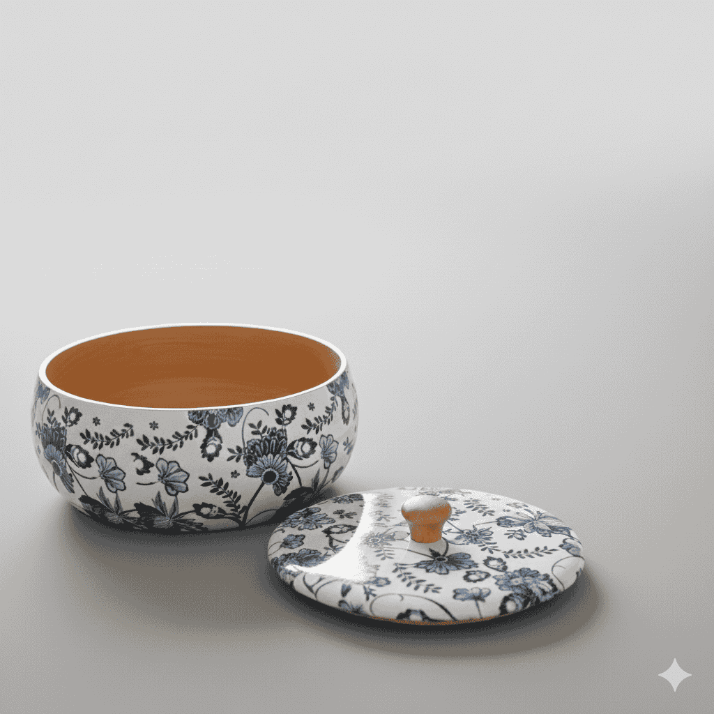 Wooden Roti Keeper with Floral Enamel Design | Insulated Roti Box for Chapati & Bread