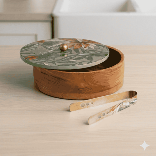 Round Mango Wood Roti Server – 9-Inch Insulated Casserole with Designer Lid