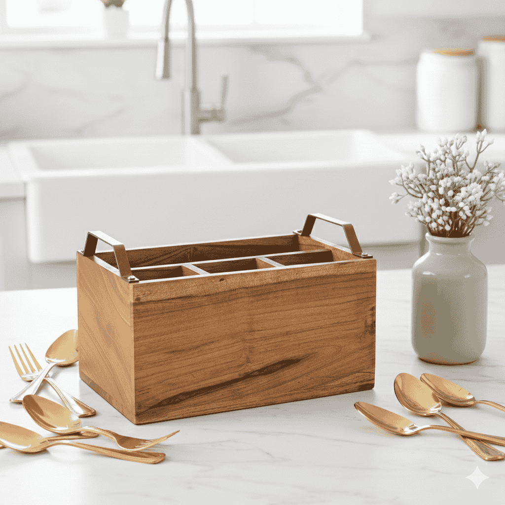 Wooden Spoon Stand for Kitchen Counter | Premium Cutlery & Utensil Organizer