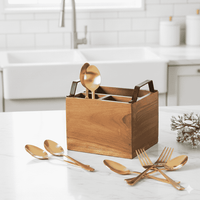 Nivara Spoon Holder-Compact Wooden Utensil Stand: 4-Section Spoon and Fork Holder