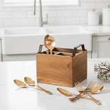 Nivara Spoon Holder-Compact Wooden Utensil Stand: 4-Section Spoon and Fork Holder