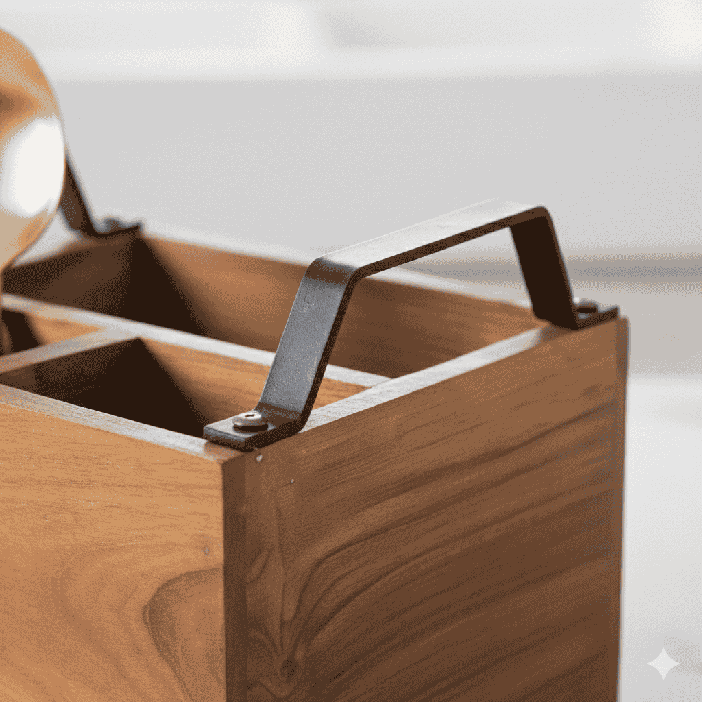 Nivara Spoon Holder-Compact Wooden Utensil Stand: 4-Section Spoon and Fork Holder