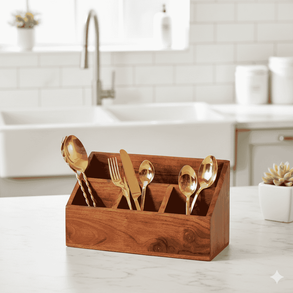 Wooden Cutlery Stand for Kitchen & Dining Table | Spoon, Fork & Utensil Holder