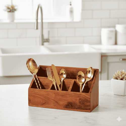Wooden Cutlery Stand for Kitchen & Dining Table | Spoon, Fork & Utensil Holder