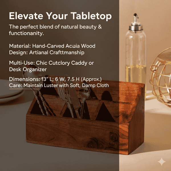 Wooden Cutlery Stand for Kitchen & Dining Table | Spoon, Fork & Utensil Holder