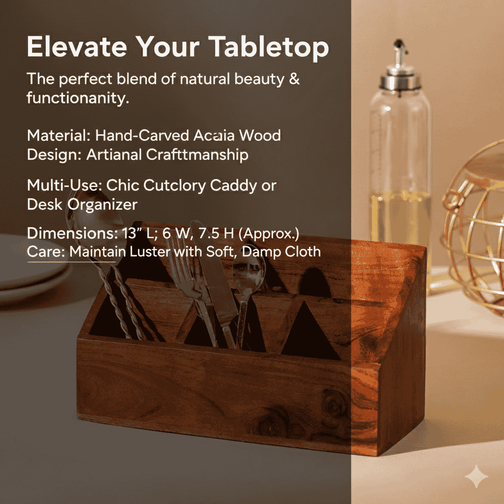 Wooden Cutlery Stand for Kitchen & Dining Table | Spoon, Fork & Utensil Holder
