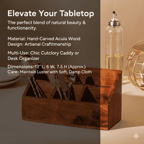 Wooden Cutlery Stand for Kitchen & Dining Table | Spoon, Fork & Utensil Holder