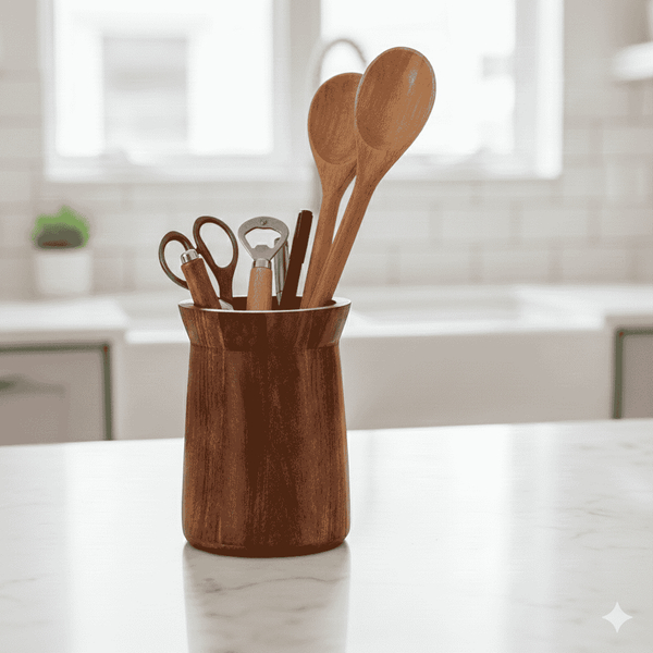 Solid Wood Spoon Stand: Compact Kitchen Tool Holder-Multipurpose
