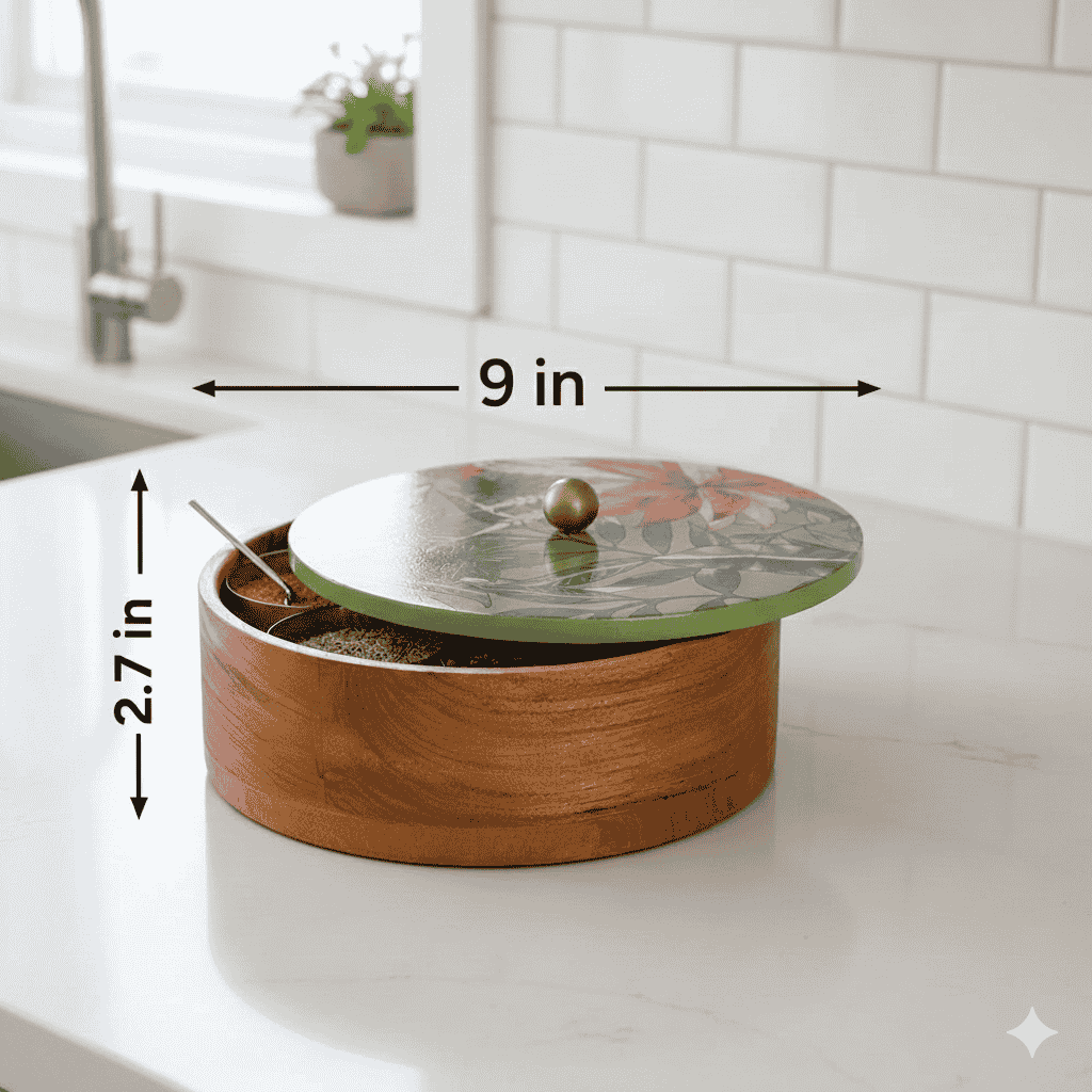 Round Mango Wood Roti Server – 9-Inch Insulated Casserole with Designer Lid
